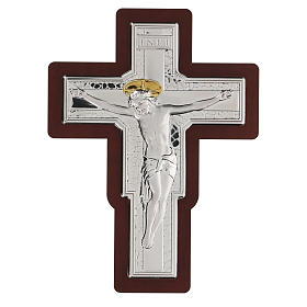 Crucifix Jésus-Christ en bas-relief argent bilaminé 21x16 cm