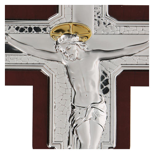 Crucifix Jésus-Christ en bas-relief argent bilaminé 21x16 cm 2