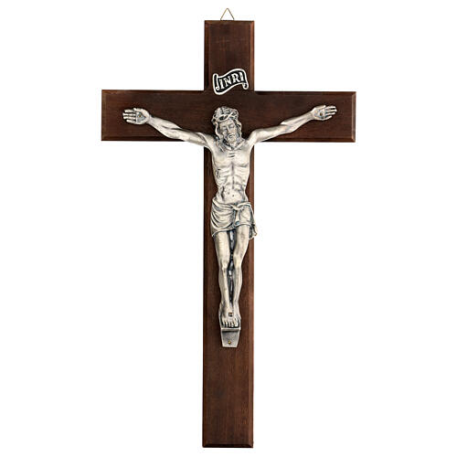 Walnut cross with Christ in metal 35x20 cm 1