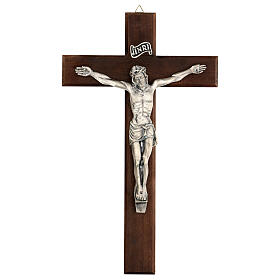 Krzyż z drewna orzechowego z Chrystusem z metalu, 35x20 cm