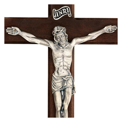 Krzyż z drewna orzechowego z Chrystusem z metalu, 35x20 cm 2