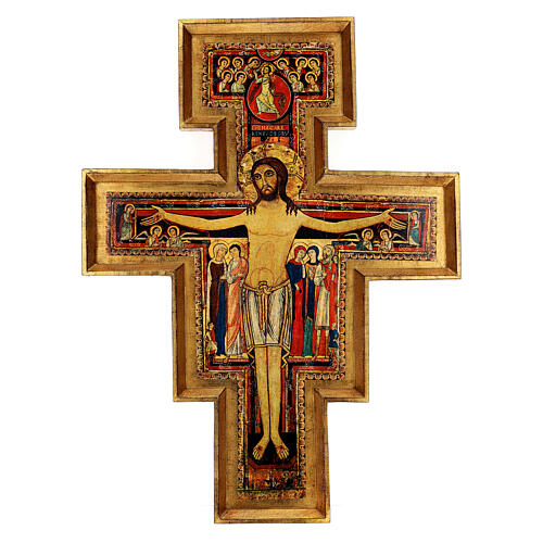 STOCK Croix Saint Damien bois impression sérigraphiée h 110 cm 1