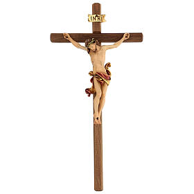 Leonardo Kreuz aus bemaltem Holz vom Grődnertal, 50 cm