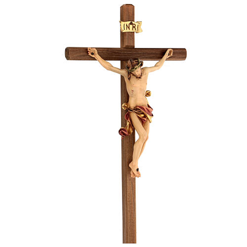 Leonardo Kreuz aus bemaltem Holz vom Grődnertal, 50 cm