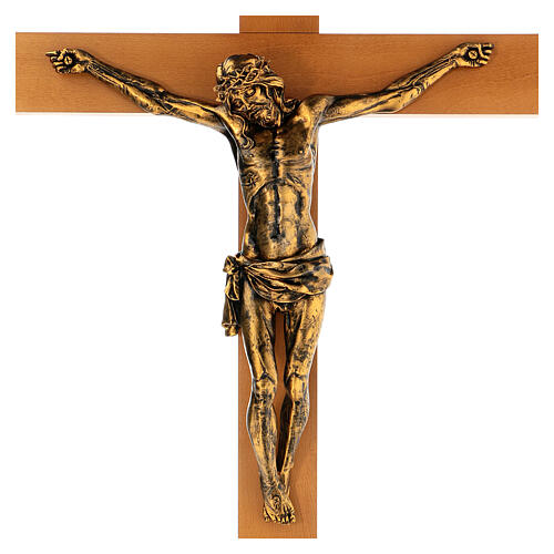 Fontanini Kruzifix mit Holzkreuz und Christuskőrper aus bronziertem Harz, 100 cm 4