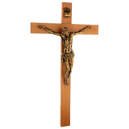 Fontanini Kruzifix mit Holzkreuz und Christuskőrper aus bronziertem Harz, 100 cm 5