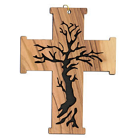 Wandkreuz mit Lebensbaum aus Olivenbaumholz von Bethlehem, 13 cm
