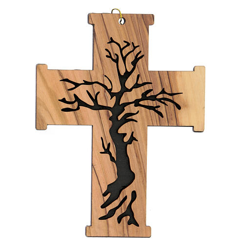 Wandkreuz mit Lebensbaum aus Olivenbaumholz von Bethlehem, 13 cm 1