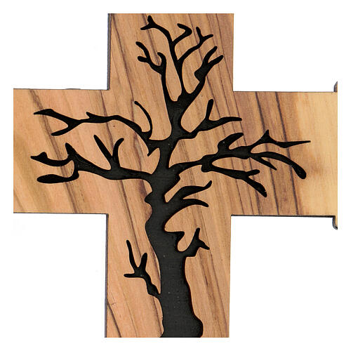 Wandkreuz mit Lebensbaum aus Olivenbaumholz von Bethlehem, 13 cm 2