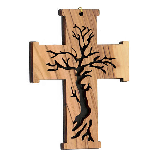 Wandkreuz mit Lebensbaum aus Olivenbaumholz von Bethlehem, 13 cm 3