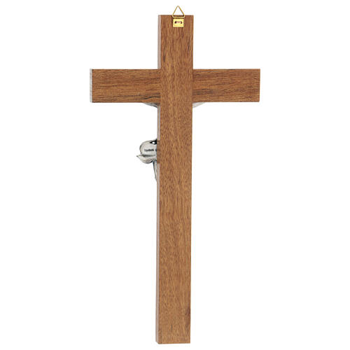 Crucifix with silver-plated body of Christ, walnut and olivewood, 25 cm 3
