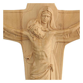 Crucifix made of lenga wood with Jesus Christ and the Virgin Mary. Dimensions 35x24x4 cm