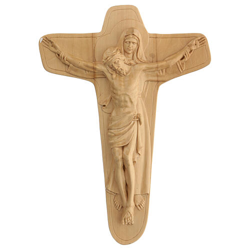 Crucifix en bois Vierge soutenant Jésus, Pérou 35x25x5 cm 1