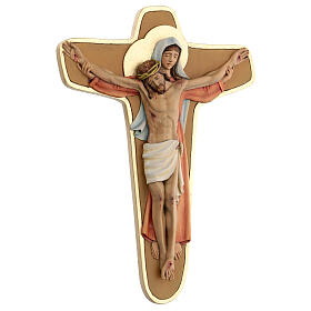 Crucifix Sainte Vierge soutenant Christ bois couleurs à l'huile 35x25x5 cm Mato Grosso s3