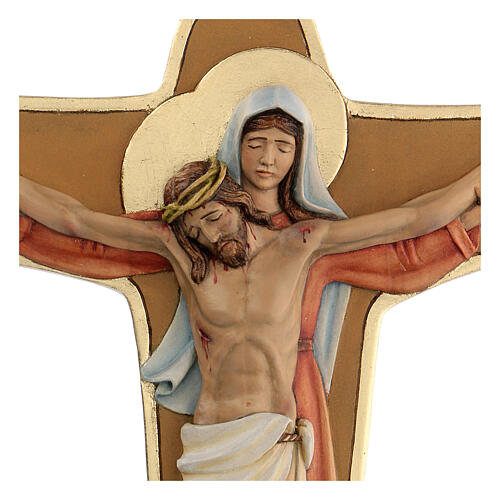 Crucifix Sainte Vierge soutenant Christ bois couleurs à l'huile 35x25x5 cm, Pérou 2