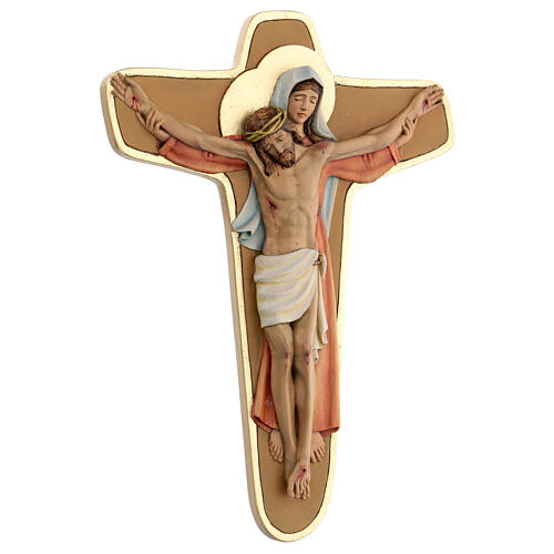 Crucifix Sainte Vierge soutenant Christ bois couleurs à l'huile 35x25x5 cm, Pérou 3