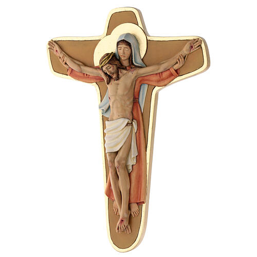 Wood crucifix Mary supporting Christ oil colors 35x25x5 cm Mato Grosso 4