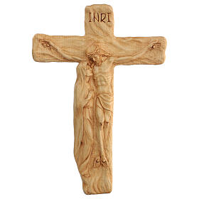Crucifix made of lenga wood with Jesus Christ and the Virgin Mary. Dimensions 50x35x5 cm