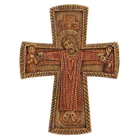 Crucifix Coloré « Sienne » En Bois D'érable – 36 Cm, Croix Baroque Brunie, Feuille D'or, Artisanal Italie
