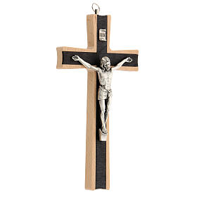 Natural wood crucifix with metallic body of Christ 20 cm