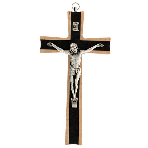 Natural wood crucifix with metallic body of Christ 20 cm 1