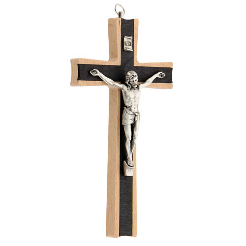 Natural wood crucifix with metallic body of Christ 20 cm 2