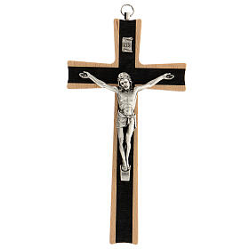Crucifixo de madeira natural com corpo de metal 20 cm