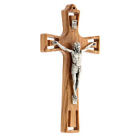 Kruzifix aus Olivenbaumholz mit Christuskőrper aus Metall, 15 cm