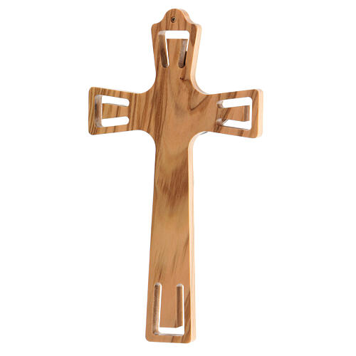 Olivewood crucifix with metallic body of Christ 15 cm 3