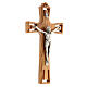 Olivewood crucifix with metallic body of Christ 15 cm s2