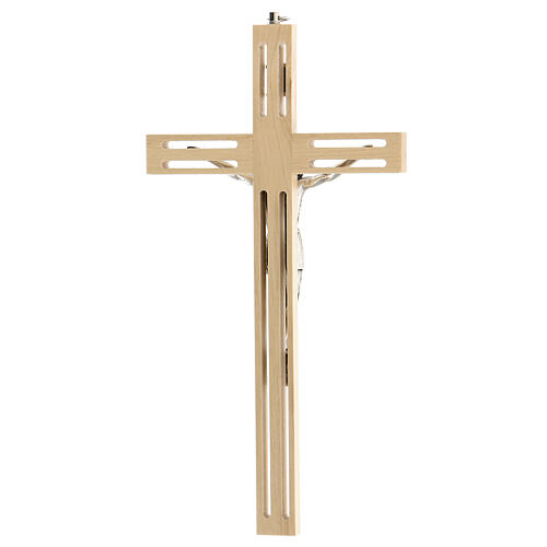 Kruzifix aus gelochtem Holz mit Christuskőrper aus Metall, 25 cm 3