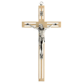 Crucifixo em madeira perfurada com corpo metálico de 25 cm