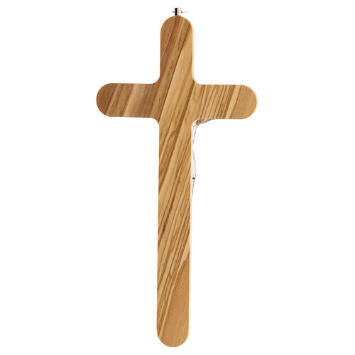 Abgerundetes Kruzifix aus Olivenbaumholz mit Christuskőrper aus Metall, 25 cm 3