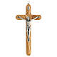 Crucifix arrondi bois olivier corps métal 25 cm s1