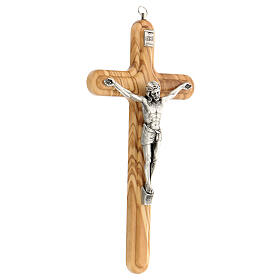 Crucifixo arredondado em madeira de oliveira, corpo metálico de 25 cm
