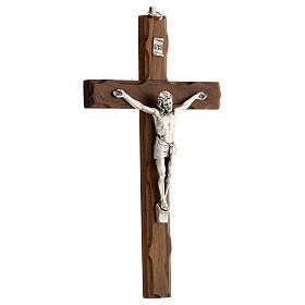 Walnut wood crucifix with metallic body 20 cm