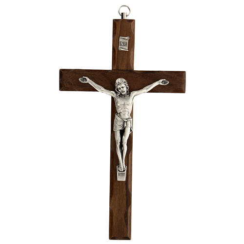 Walnut wood crucifix with metallic body 20 cm 1