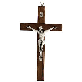 Cross crucifix in walnut wood with metal body 20 cm