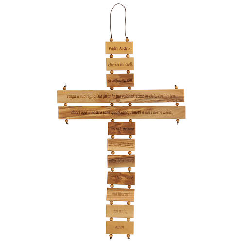 Cross with Our Father prayer in olive wood 40 cm 1