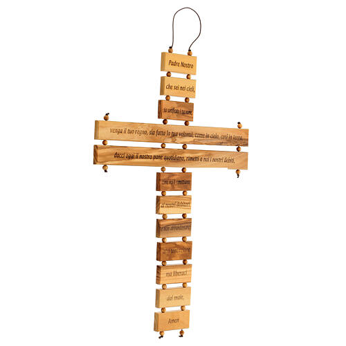Cross with Our Father prayer in olive wood 40 cm 3