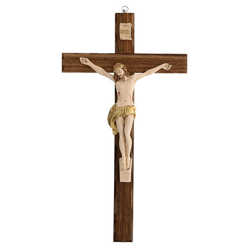 Crucifix bois noyer corps résine 40 cm 1