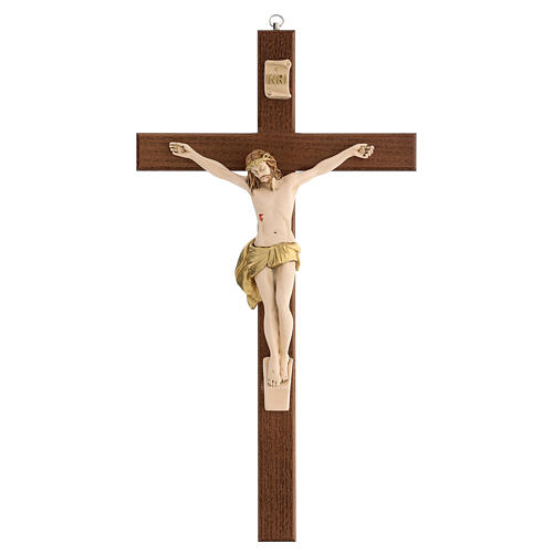Kruzifix aus dunklem Eschenholz mit Christuskőrper aus Harz, 40 cm 1