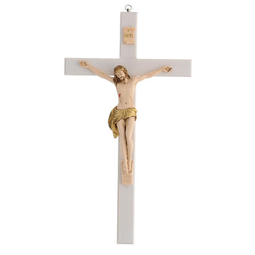 Kruzifix aus hellem Eschenholz mit Christuskőrper aus Harz, 40 cm 1