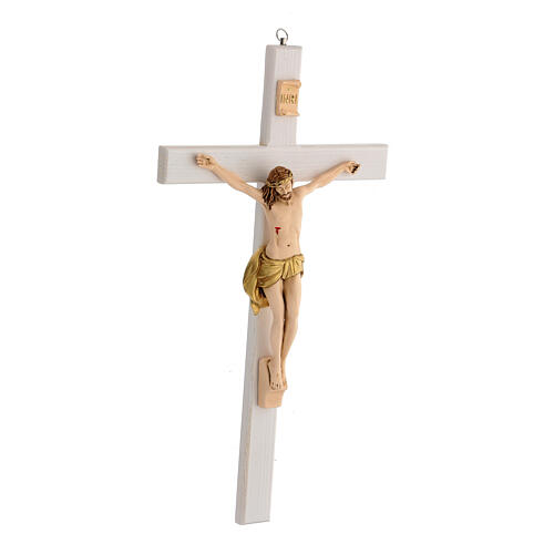 Crucifix bois frêne clair corps résine 40 cm 3