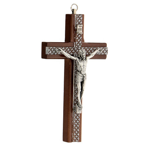Wood crucifix with plexiglass inserts and metallic body of Christ 15 cm 2
