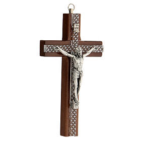 Krucyfiks drewno, wstawki z pleksiglas, Ciało Chrystusa metalowe, 15 cm