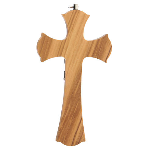 Bell-mouthed olivewood crucifix with metallic body of Christ 15 cm 3