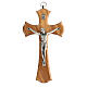 Bell-mouthed olivewood crucifix with metallic body of Christ 15 cm s1