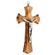 Bell-mouthed olivewood crucifix with metallic body of Christ 15 cm s2