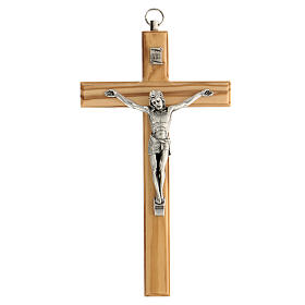 Olivewood crucifix, 16 cm, metallic body of Christ